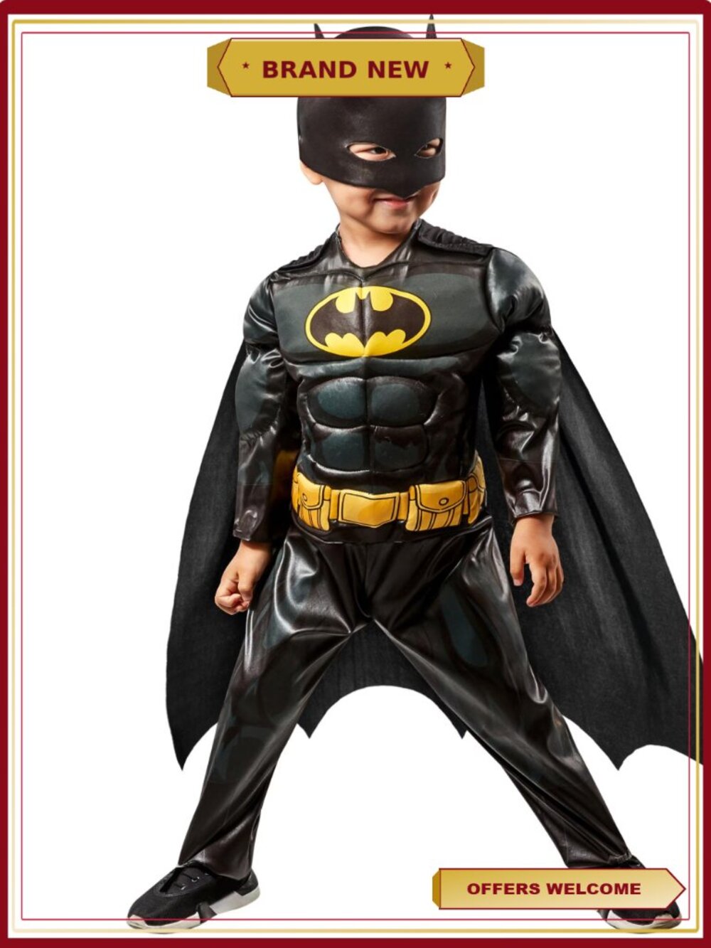 Batman Muscle Chest Costume Toddler 2T with Cape and Mask for Halloween